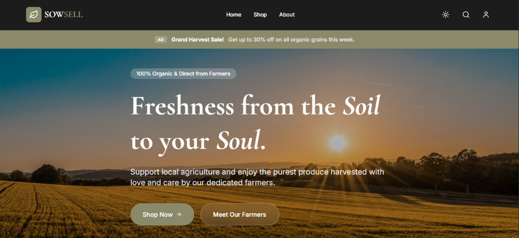 SowSell eCommerce platform dashboard and storefront preview